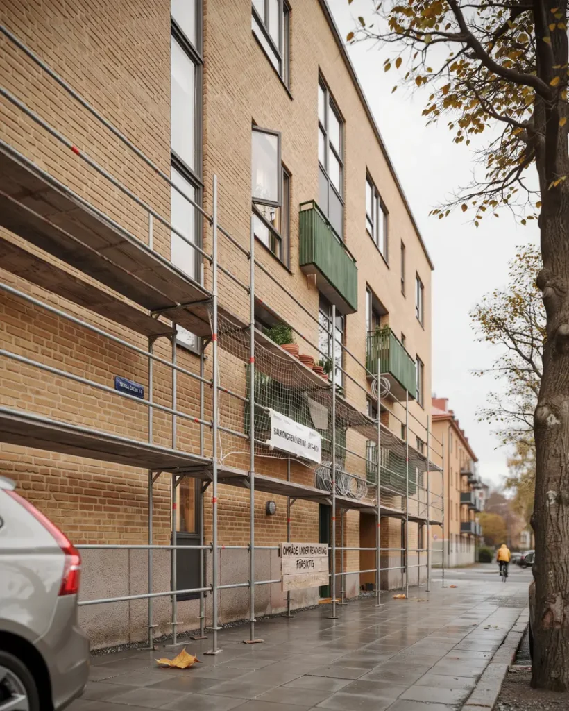 st llningsmontage f r balkongrenovering p flerbostadshus i sickla